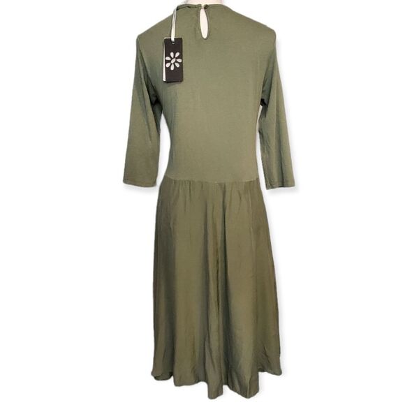 Nota Batida Italy Cotton Modal Asymmetric Lagenlook Olive Dress S - Picture 2 of 4